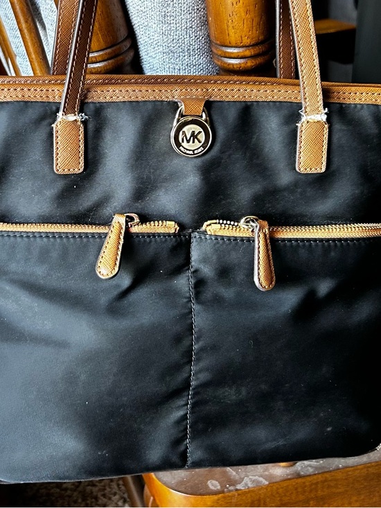 Michael Kors Handbags - Michael Kors Black Tote with Brown Trim and Gold Logo